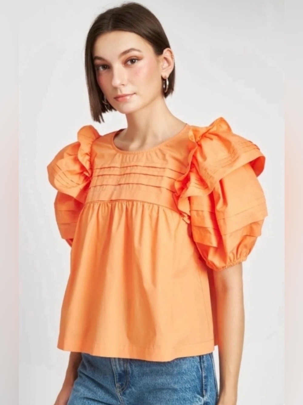 Anthropologie En Saison Nessa Pleated Top in Orange Size M